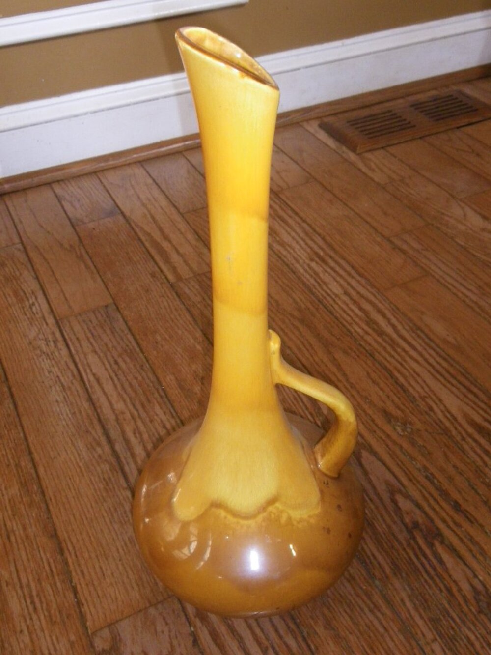 Vintage 60s Haeger USA Pottery Large Tall Vase Abstract Orange Yellow Glaze Rare